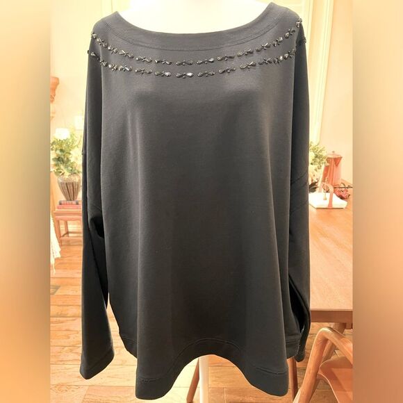 Lane Bryant Black Beaded Soft Knit Tunic Top Scoop Neck Long Sleeve Plus 22/24 - Picture 1 of 5